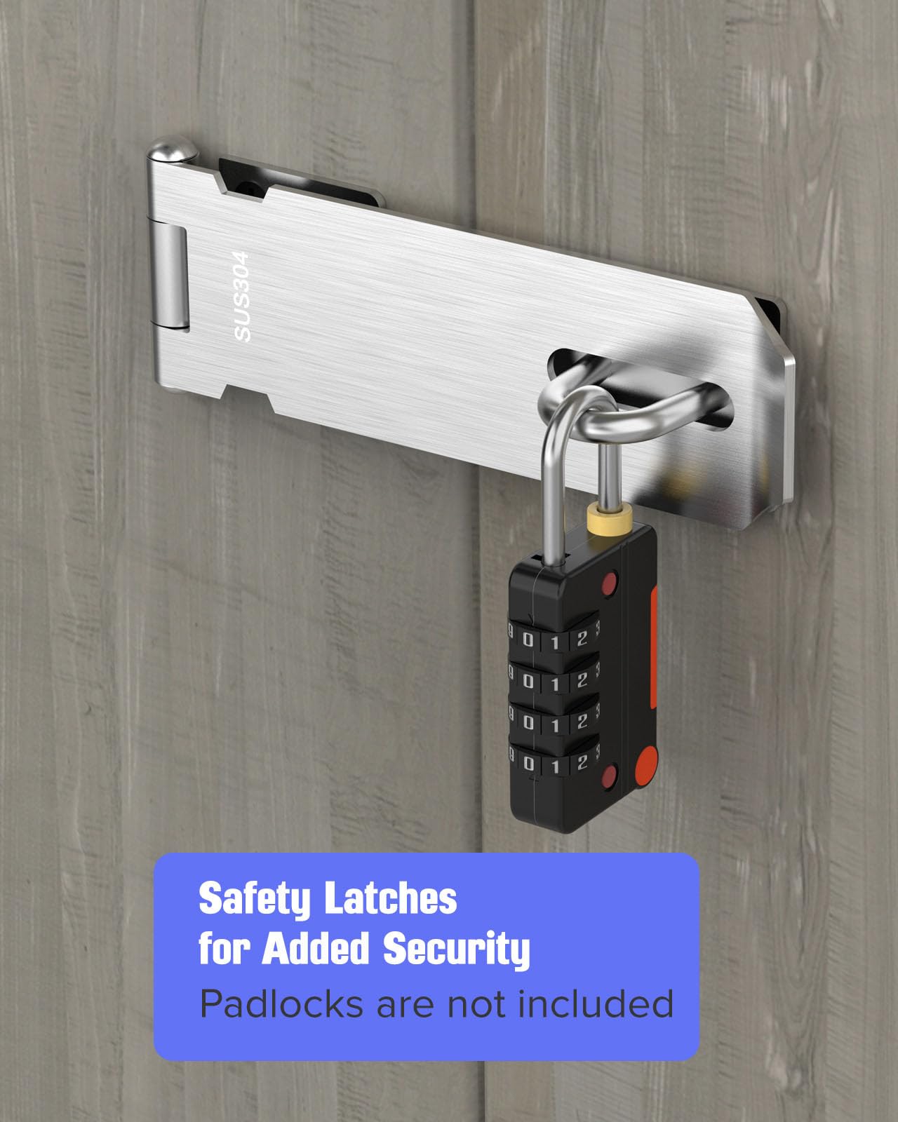 5 Inch Stainless Steel Door Lock Hasp Latch with Screws - Heavy Duty Gate Lock for Outside Doors, Sheds, Fence, Cabinets & Lockers - Secure Storage & Outdoor Protection (Silver, 1pc)