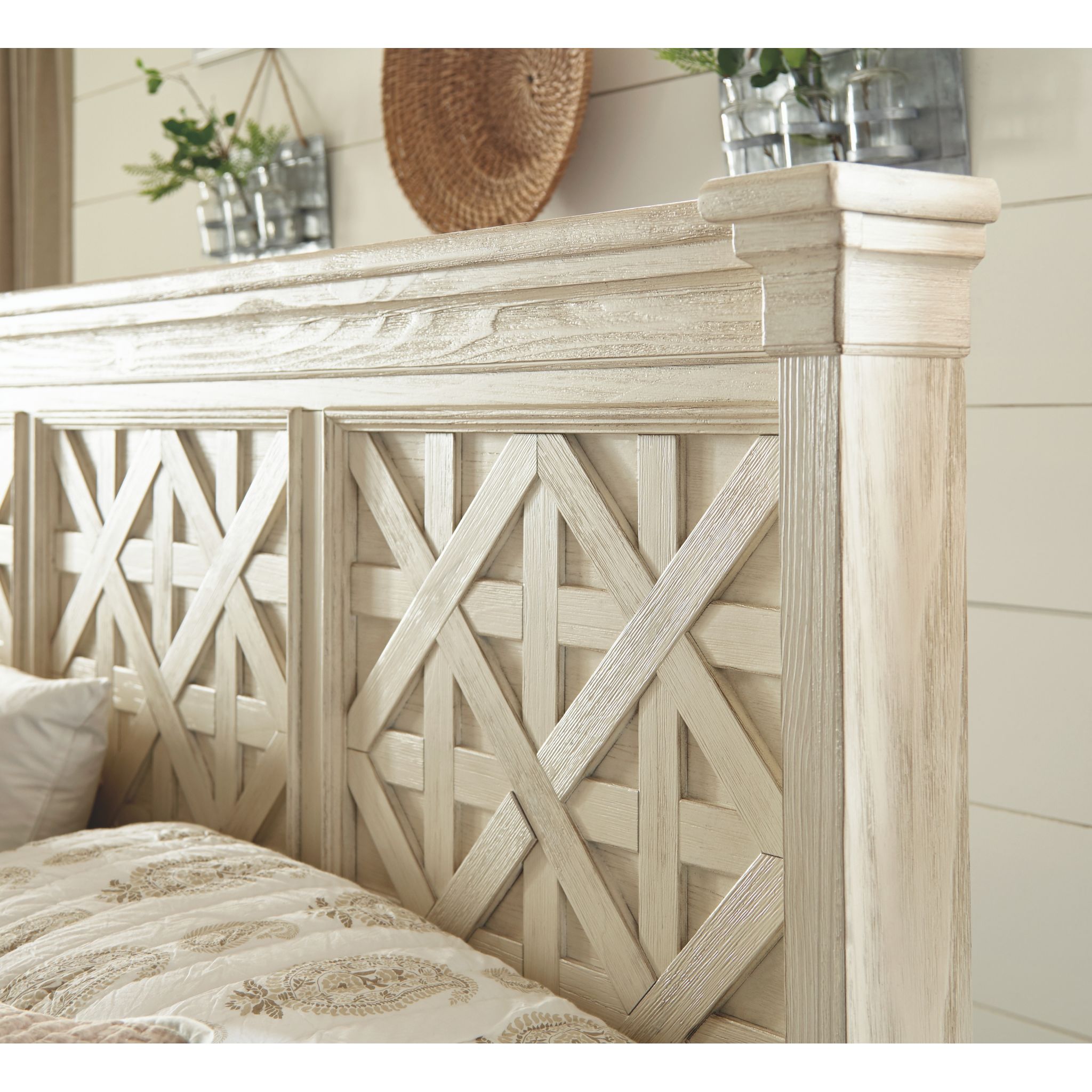 Bolanburg Panel Bed - Antique White Queen Size Bed Frame with Wooden Headboard - Perfect for Master Bedroom, Guest Room & Modern Farmhouse Decor