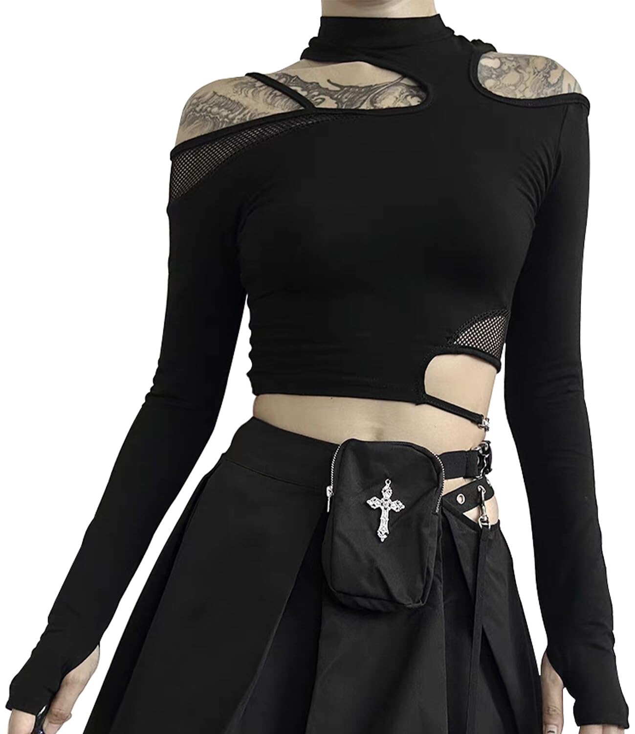 Gothic Shirts for Women - Harajuku Punk Grunge Fashion, Emo Anime Egirl Y2K Crop Top for Casual Wear, Concerts & Gothic Events
