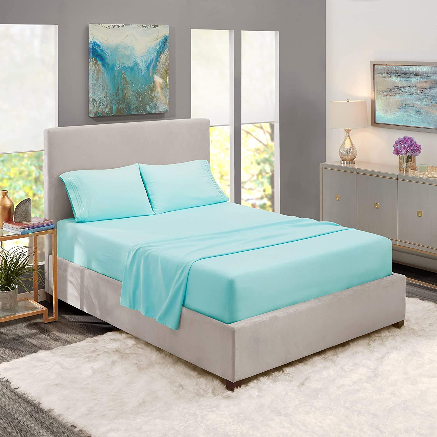 4Pcs 800 Thread Count 100% Soft Cotton Bed Sheet Set - Deep Pocket Fitted Sheet Fits Mattress Up to 16