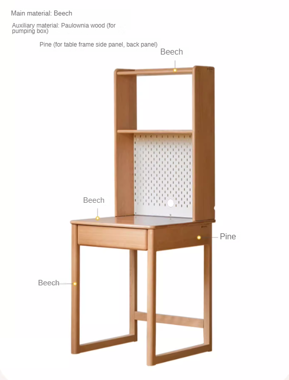 Solid Wood Beech Rubber Children's Study Desk with Bookshelf - Perfect for Kids' Bedroom, Homeschooling & Reading Nook