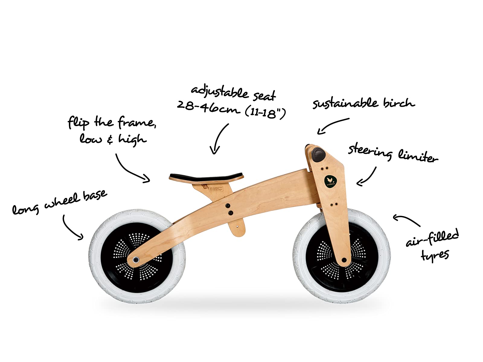 Wishbone 3-in-1 Designer Wooden Balance Bike & Walker for Kids Ages 1-5 | Convertible Toddler Bike, Push Bike & Ride-On Toy | Perfect for Indoor Play, Outdoor Adventures & Learning to Ride (Pangolin Style)