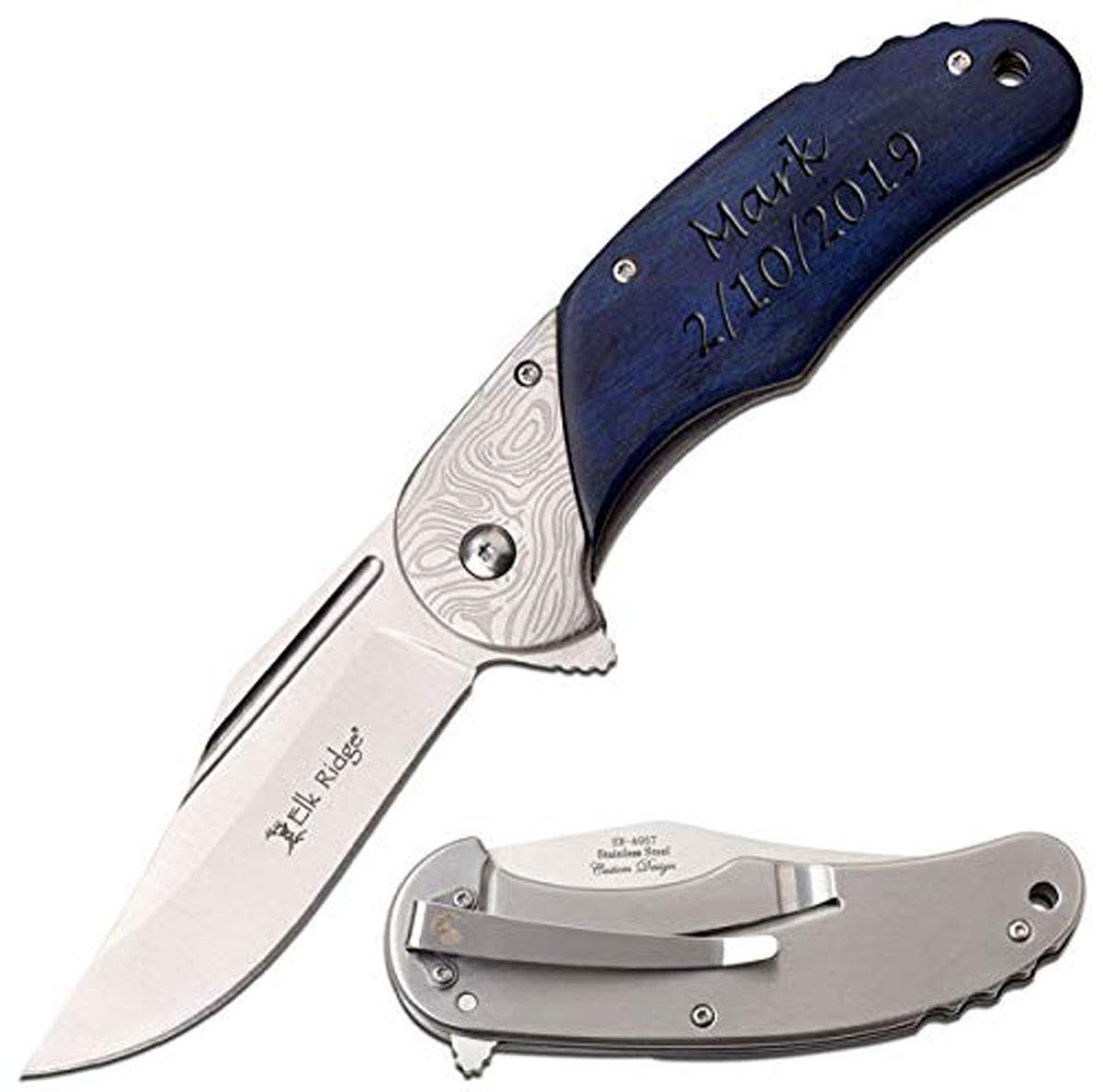 Personalized Laser Engraved Pocket Knife - Custom Groomsmen Gift, Fathers Day Present, Graduation Gift for Men with Free Engraving (ER-A957BL) - Perfect for Camping, Hiking & Everyday Carry