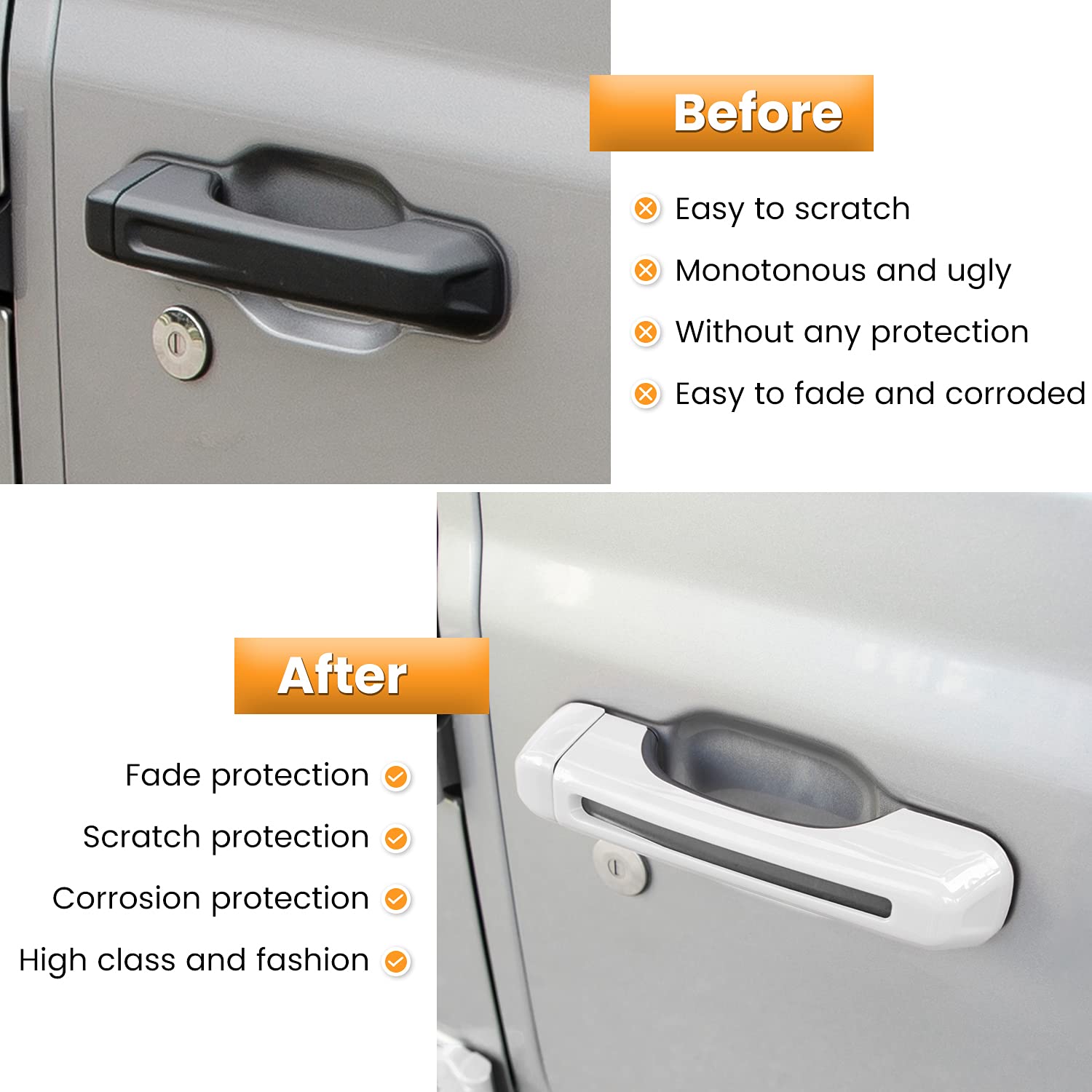 Jeep Wrangler Door Handle Covers 2018-2024 - White 5PCS for JL/JLU Models - Exterior Protection Upgrade