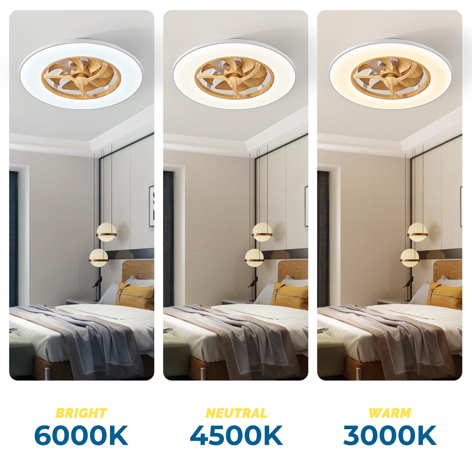 Orison 23-inch Bladeless Ceiling Fan with Lights - Dimmable LED, Remote Control, 3 Light Colors & 6 Speeds, 8 Reversible Blades - Perfect for Living Room, Bedroom, Kids Room & Home Office