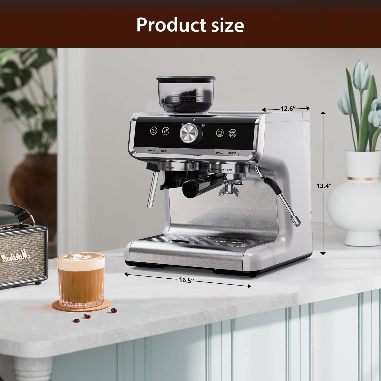 Premium Espresso Machine with Built-in Grinder & Milk Frother - Brushed Stainless Steel Coffee Maker for Home Barista & Commercial Use | Perfect for Coffee Shops, Offices & Gourmet Kitchens