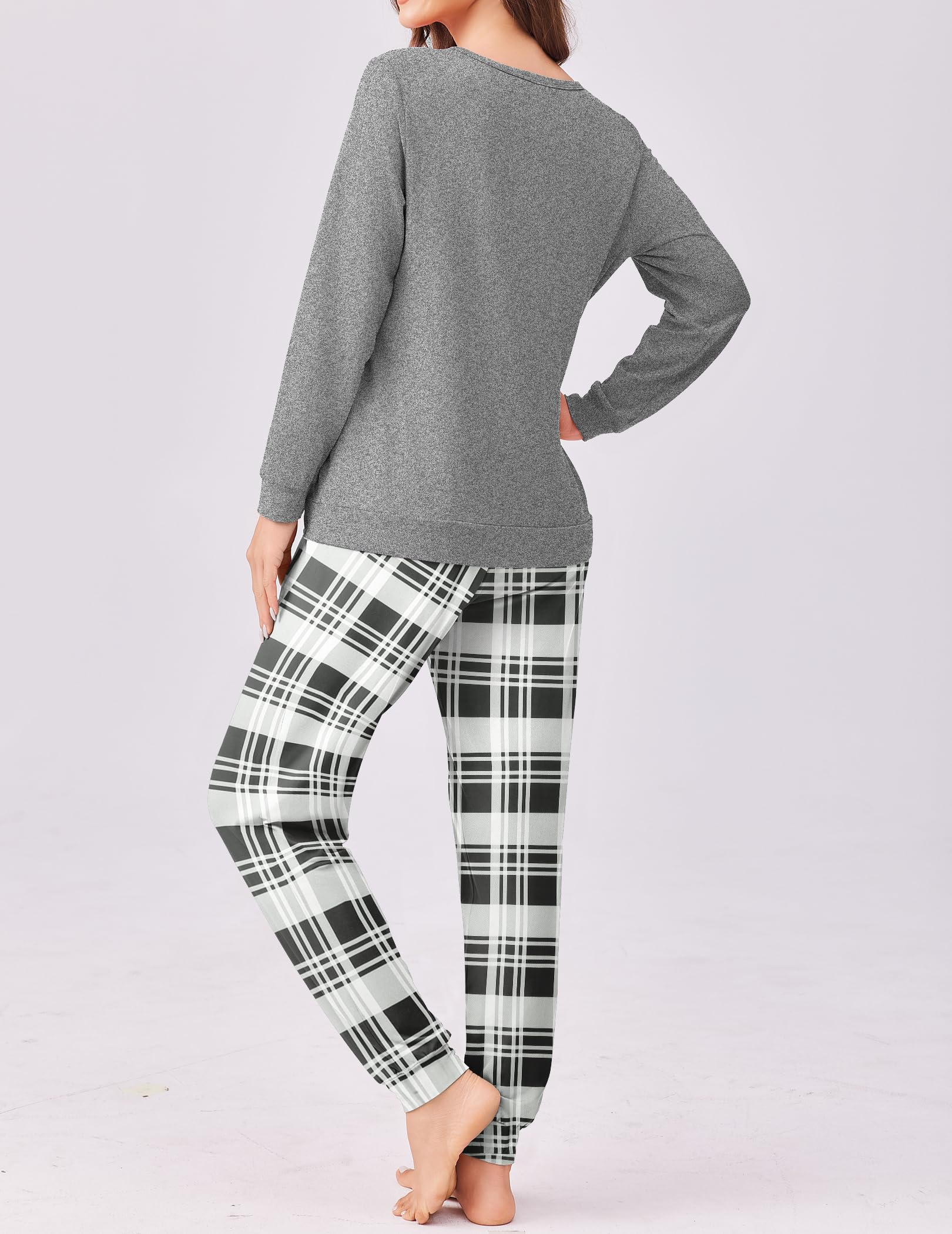 Ekouaer Women's 2-Piece Pajama Set - Soft Plaid Long Sleeve Lounge Pajamas with Pockets | Cozy Nightwear for Sleep, Relaxing at Home & Gift Giving