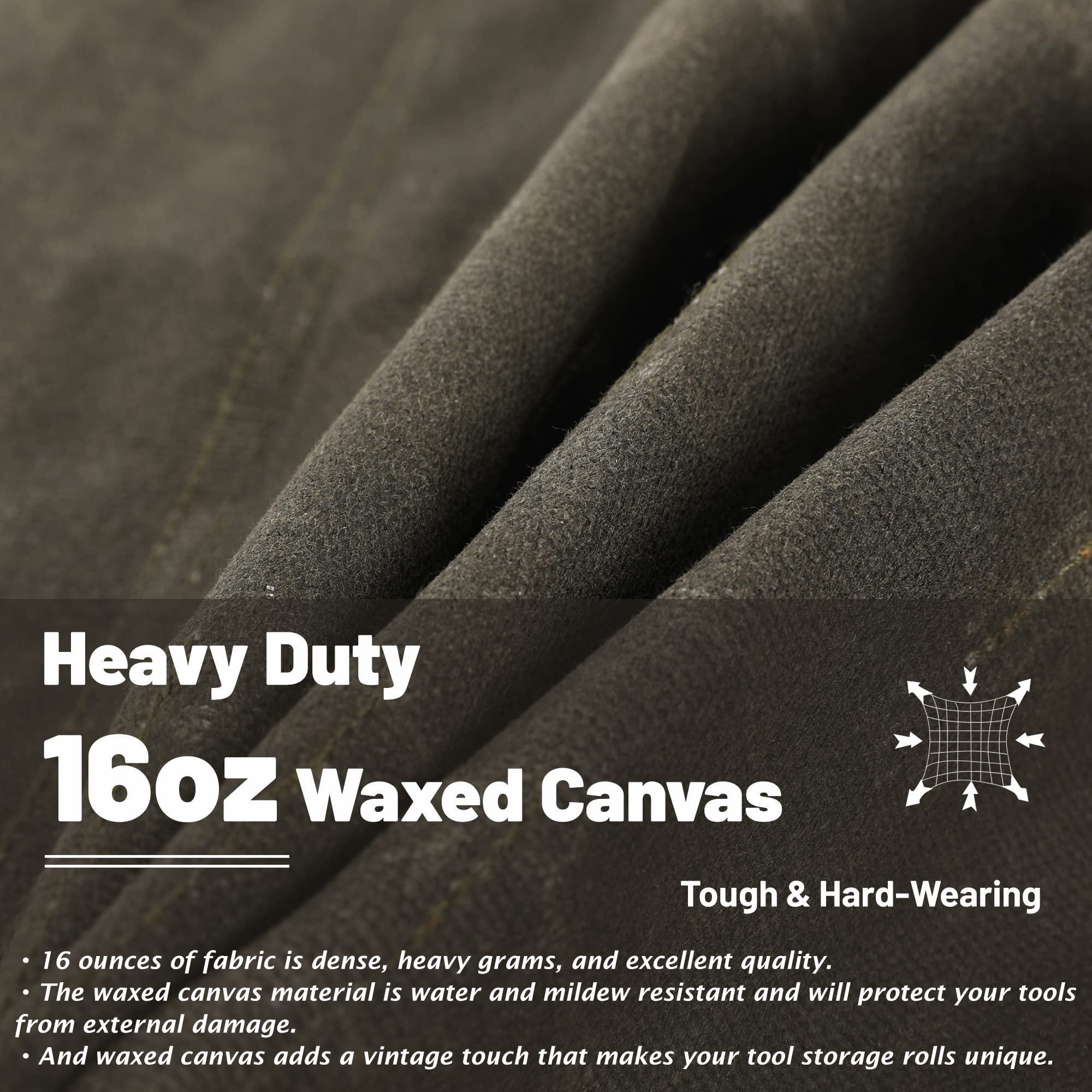 Heavy Duty 16oz Waxed Canvas Tool Roll with 23 Pockets - 26