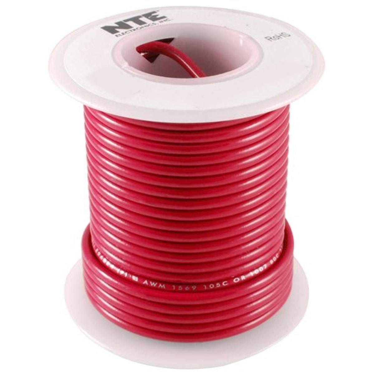 NTE Electronics WH612-02-100 12 Gauge Stranded Hook Up Wire - 100 Feet Red (600V) - Perfect for Automotive Wiring, Electrical Projects, and DIY Home Repairs