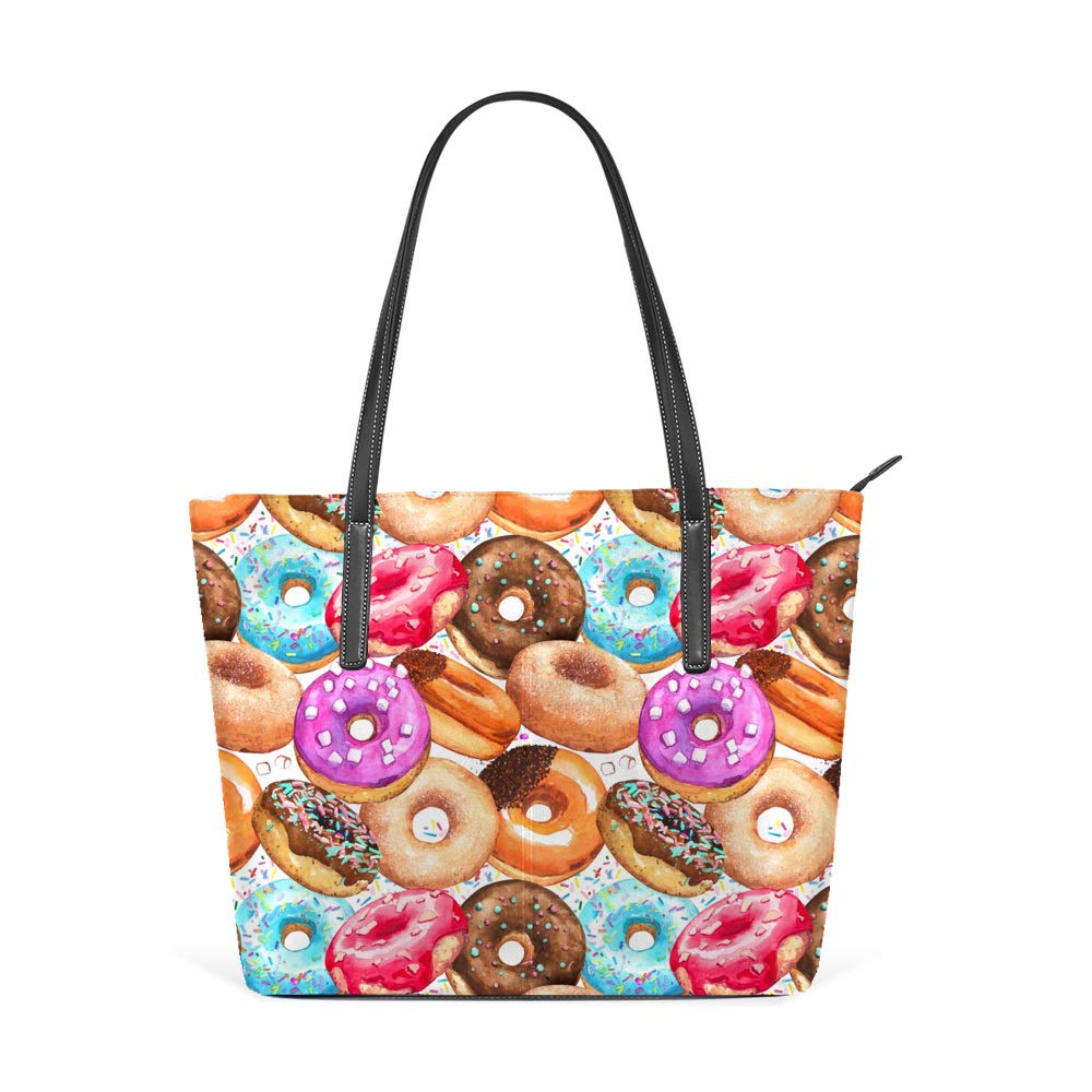Stylish Leather Tote Bag for Women - Large Work & Casual Shoulder Bag - Sweet Donuts Chocolate Design Handbag - Perfect for Office, Shopping & Daily Use