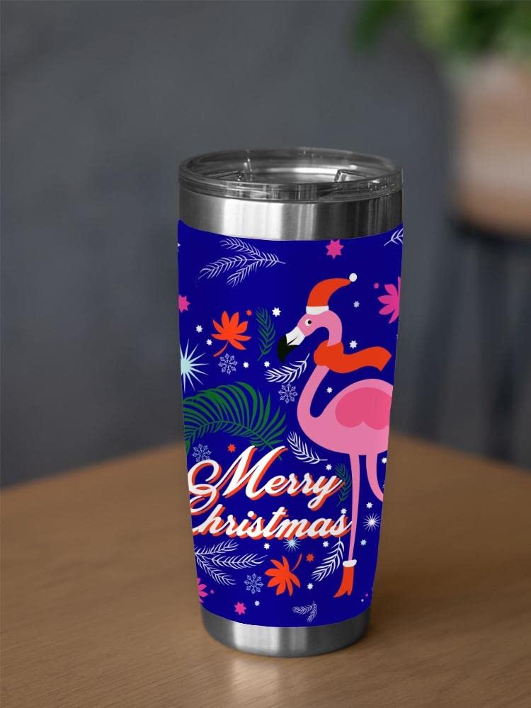Merry Christmas Flamingo Tumbler - 20oz Insulated Stainless Steel Cup with Lid & Straw - Cute Holiday Gift for Women & Men - Perfect for Christmas Parties, Office Gifts & Winter Travel