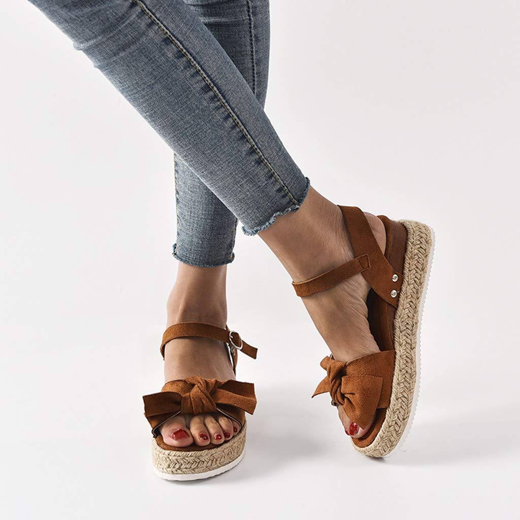 Women's Wide Width Wedge Sandals with Ankle Buckle - 2020 Fashion Summer Beach Shoes, Open Toe Espadrille Platform Sandals for Walking, Vacation & Outdoor Activities