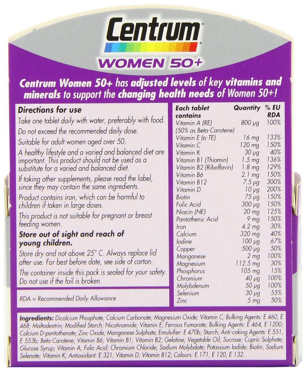Centrum Women 50+ Multivitamin for Women Over 50 - 30 Tablets Pack - Supports Bone, Heart & Immune Health - Perfect for Active Lifestyles & Daily Wellness