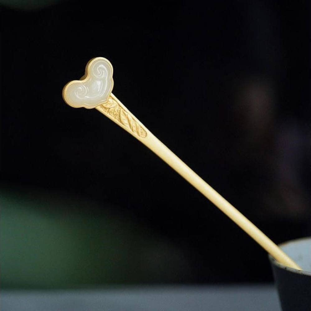Traditional Chinese Golden Hair Sticks - Vintage Hair Pins for Buns & Updos - Imitation Hetian Jade Hair Chopsticks - Elegant Hair Accessories for Women with Thick Hair - Perfect for Weddings, Parties & Cultural Events