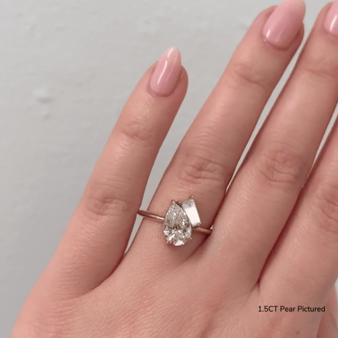 2 Stone Pear Ring With Tapered Baguette - Elegant Dainty Stackable Ring for Women - Perfect for Engagement, Anniversary Gift & Everyday Wear