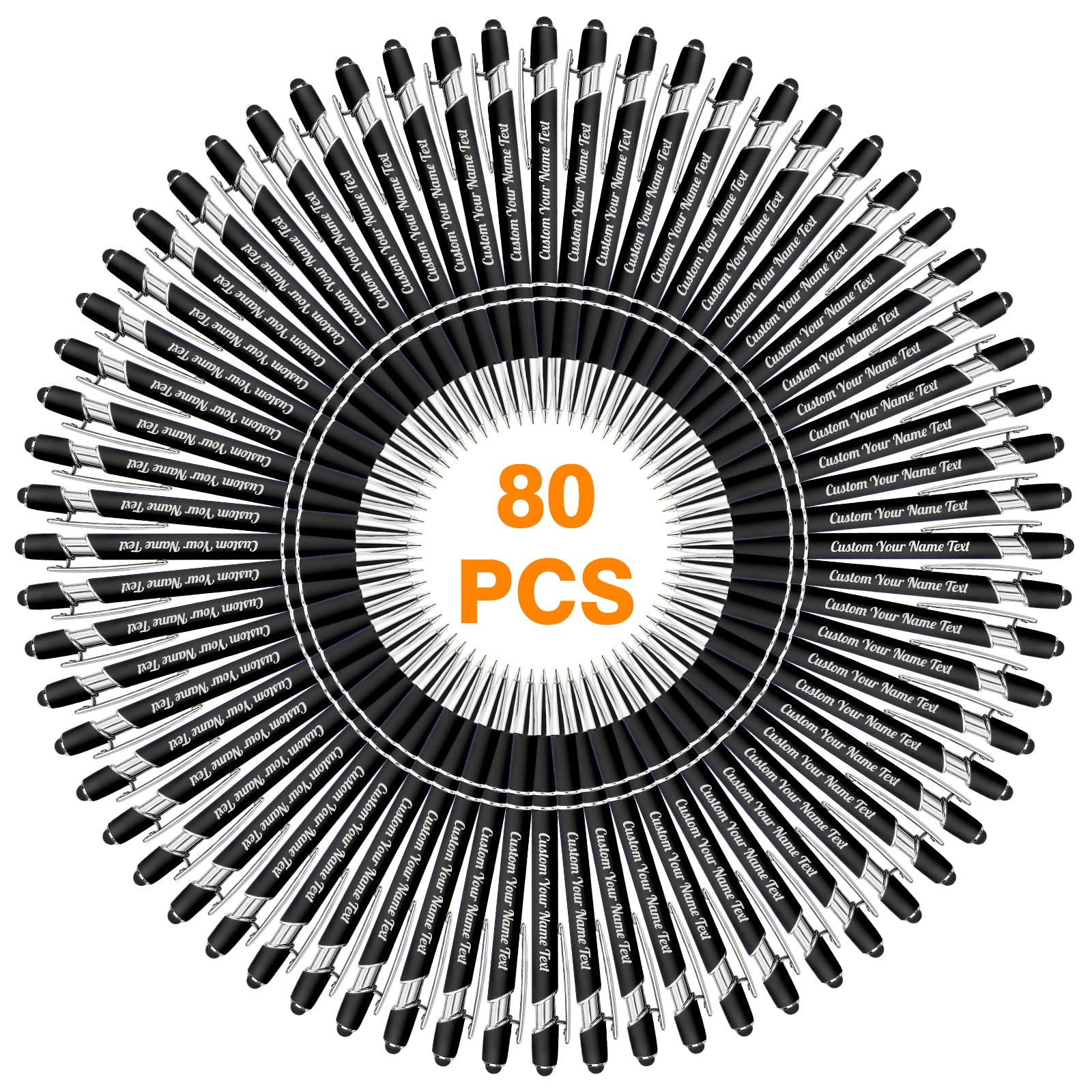 80-Pack Personalized Engraved Ballpoint Pens - Custom Business Name, Logo & Message - Soft Black Ink Stylus with Touch Metal Tip - Bulk Office Supplies for Anniversaries, Graduations, Birthdays (Perfect for Corporate Gifts, Promotional Events & Special Occasions)
