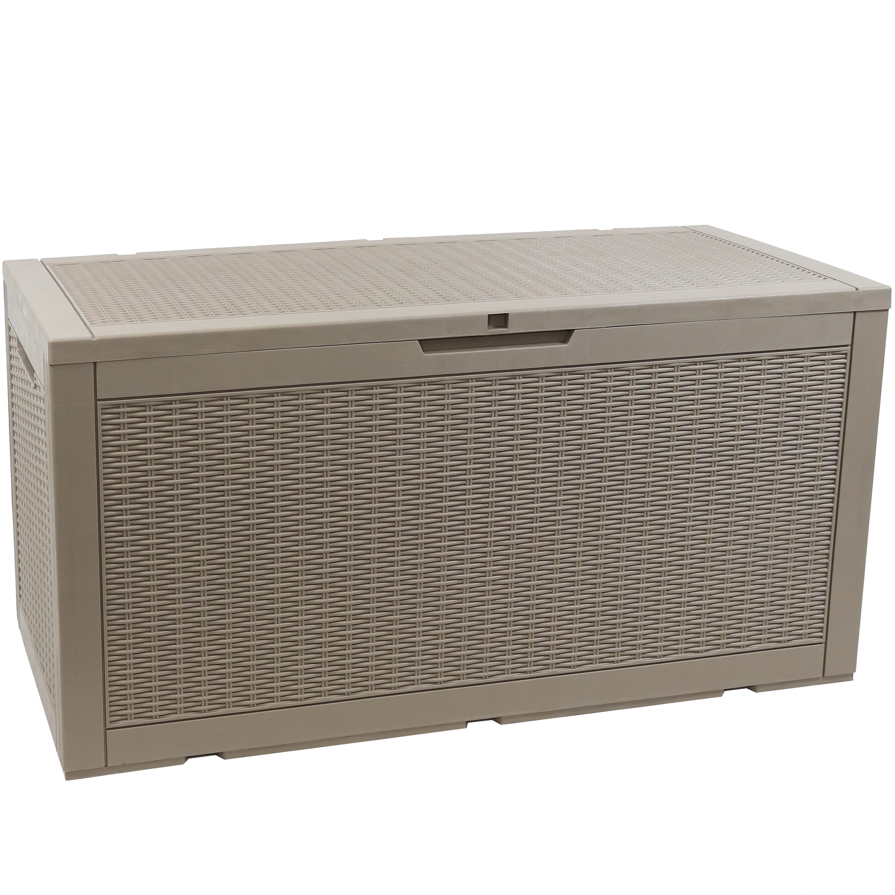 Lockable 100 Gallon Outdoor Deck Storage Box - Waterproof Faux Rattan Design by Sunnydaze - Perfect for Patio, Garden & Poolside Storage