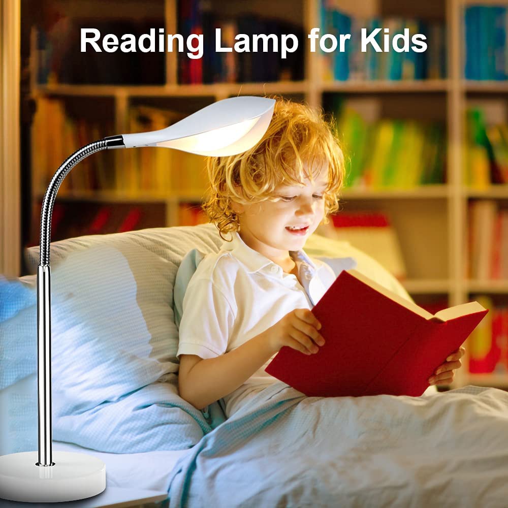 DLLT Minimalist White Table Lamp - Dimmable LED Desk Lamp with 3 Light Modes, Touch Control & 360° Adjustable Neck | Eye-Caring Reading Light for Office, Study, Bedroom, Dorm | USB Powered Nightstand Lamp for Work, Reading & Relaxation