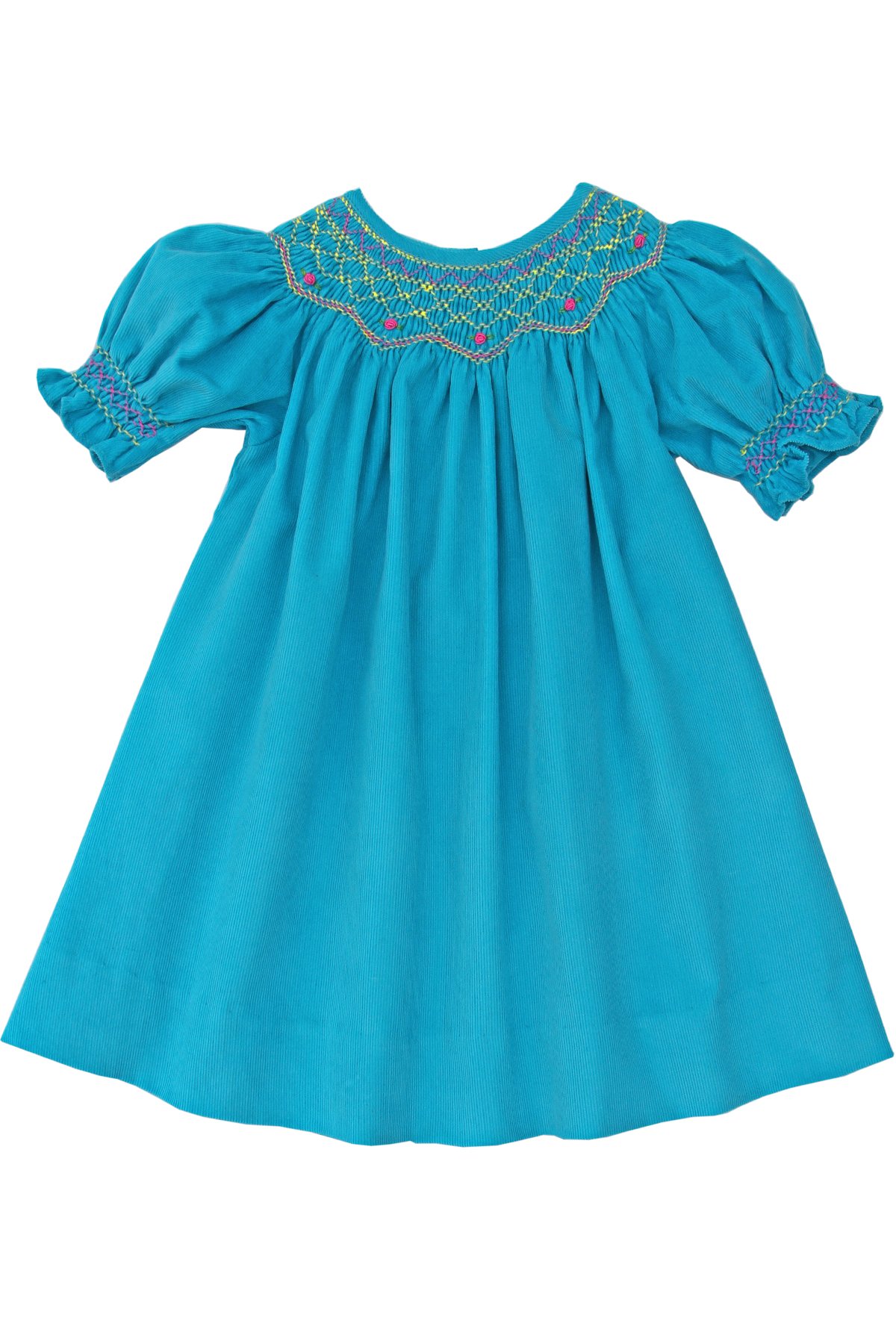 Turquoise Corduroy Smocked Bishop Dress for Girls - Spring & Easter Outfit - Baby & Toddler Clothing for Church, Photoshoots & Special Occasions