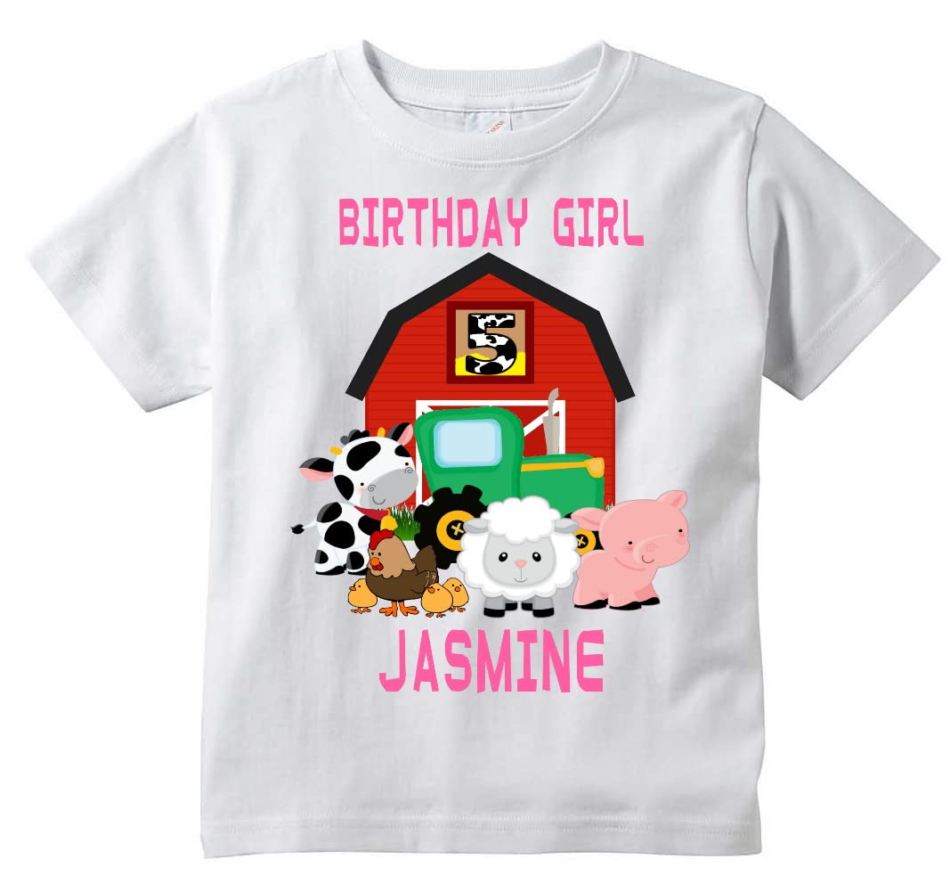 Personalized Farm Animal Family Birthday Party T-Shirts - Birthday Girl 4T - White & All Sizes - Perfect for Farm-Themed Parties & Family Photos
