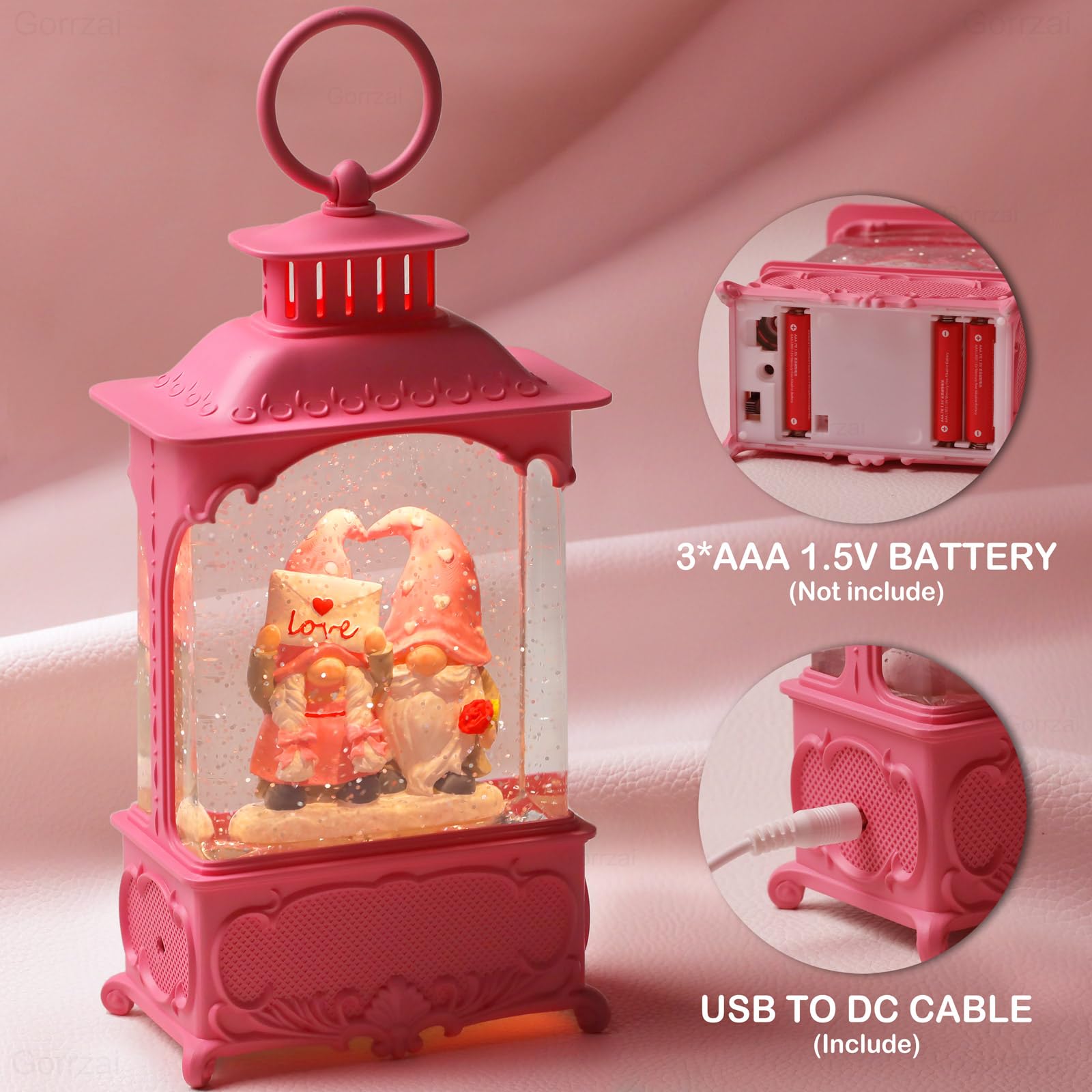 Gnome Snow Globe Lantern - Musical Lighted Home Decor with Swirling Glitter, USB/Battery Powered, Auto Timer - Perfect for Christmas Decorations, Gift Giving & Cozy Winter Nights