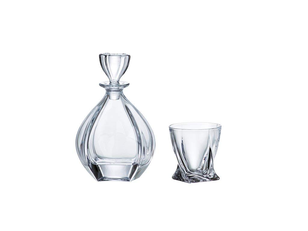 Premium Czech Crystal Whiskey Decanter Set - 23oz (700ml) Glass Decanter & 6 x 11oz (320ml) Old Fashioned Tumblers - Elegant Laguna Design with Heavy Base - Perfect for Scotch, Bourbon, Vodka & Brandy - Ideal for Weddings, Birthdays & Home Bar Decor