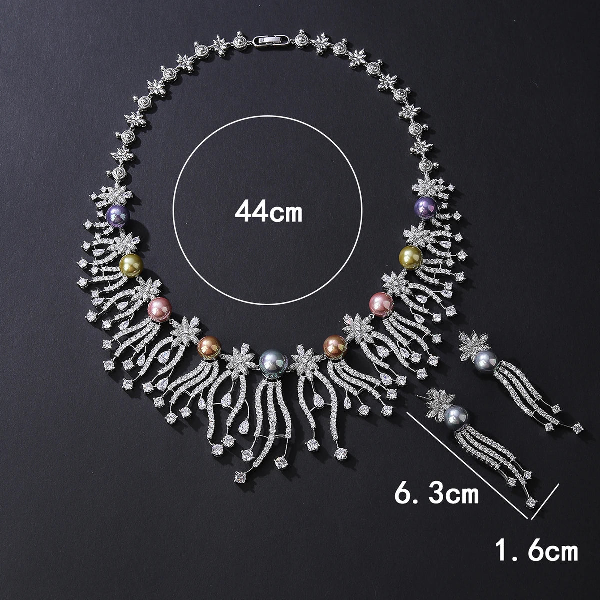 Luxury Bridal Jewelry Set - Pearl & Cubic Zirconia Necklace & Earrings Set for Women - Elegant Wedding, Party & Special Occasion Jewelry CN11558