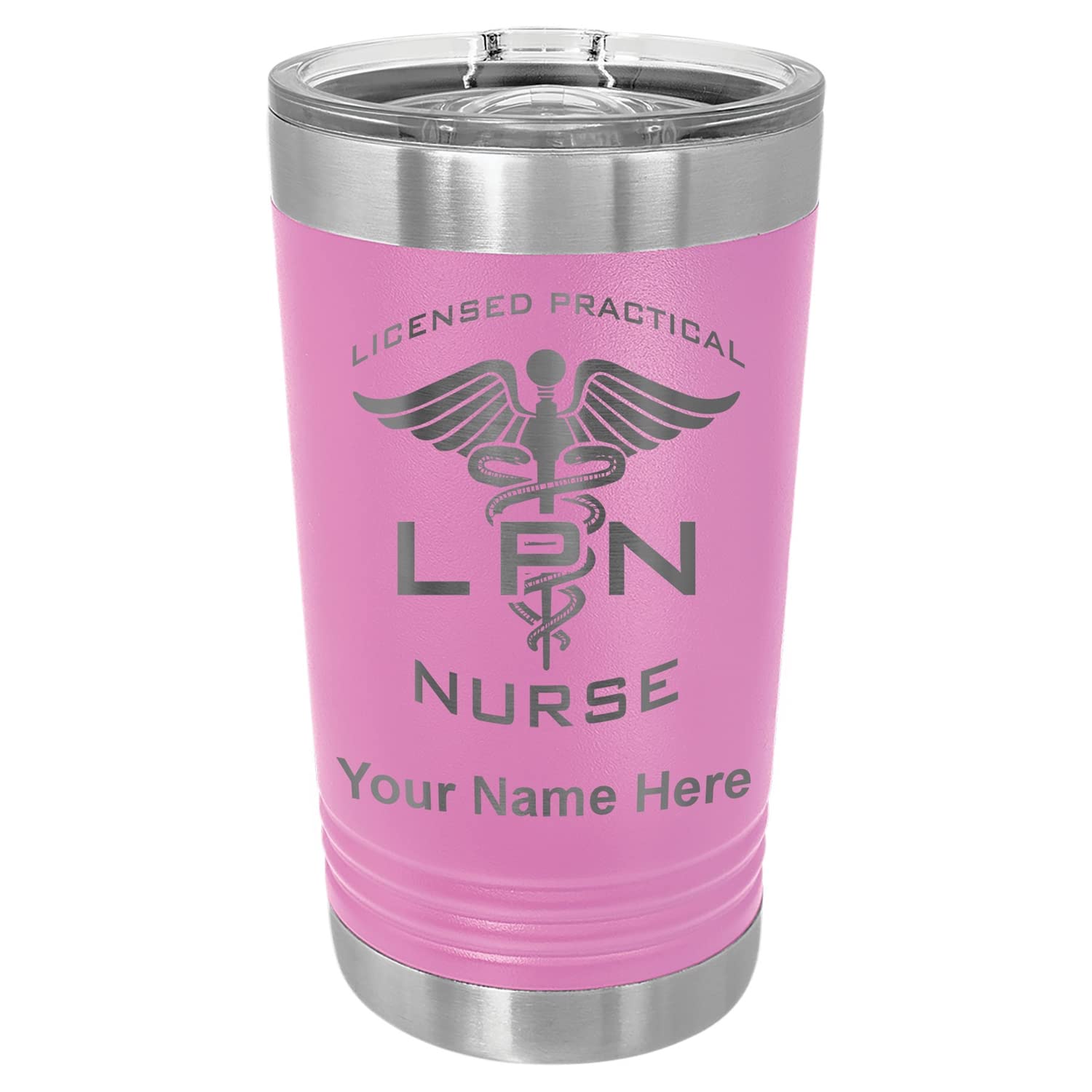 LaserGram 16oz Vacuum Insulated Stainless Steel Tumbler with Lid - Custom Engraved LPN Nurse Gift (Light Purple) | Keeps Drinks Hot/Cold for Hours - Perfect for Nurses, Healthcare Workers & Office Use
