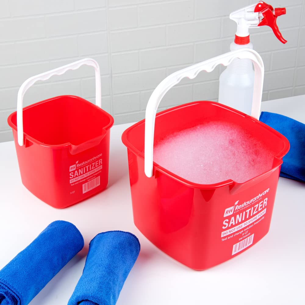 Restaurantware RW Clean 8 Quart Square Detergent Bucket with Built-In Measurements, Spout & Handle - Red Plastic Utility Pail for Home, Commercial Cleaning & Restaurant Use