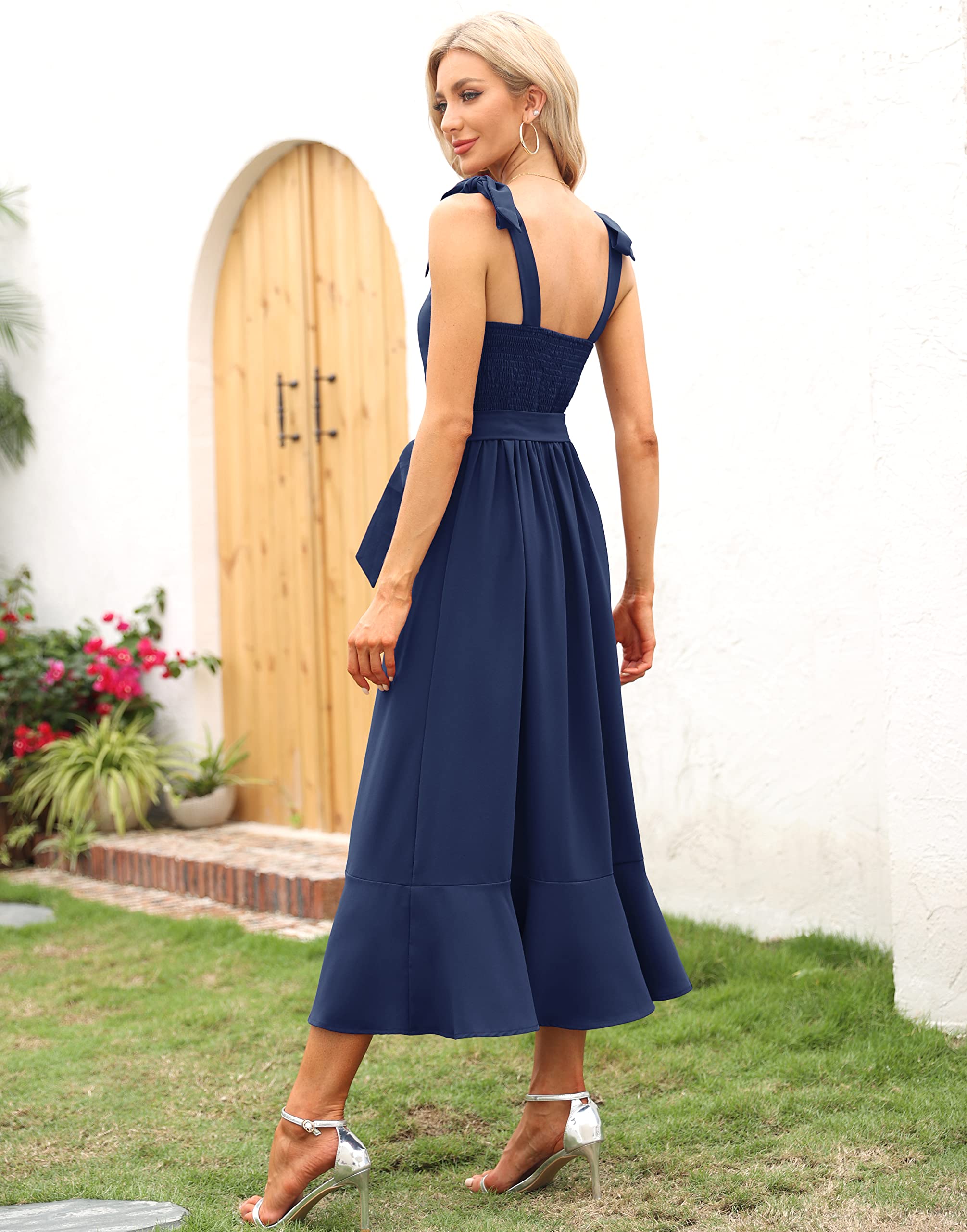 Elegant Square Neck Ruffle Bridesmaid Dresses for Women - Split Midi Formal Gown for Wedding Guest, Cocktail Party & Special Occasions