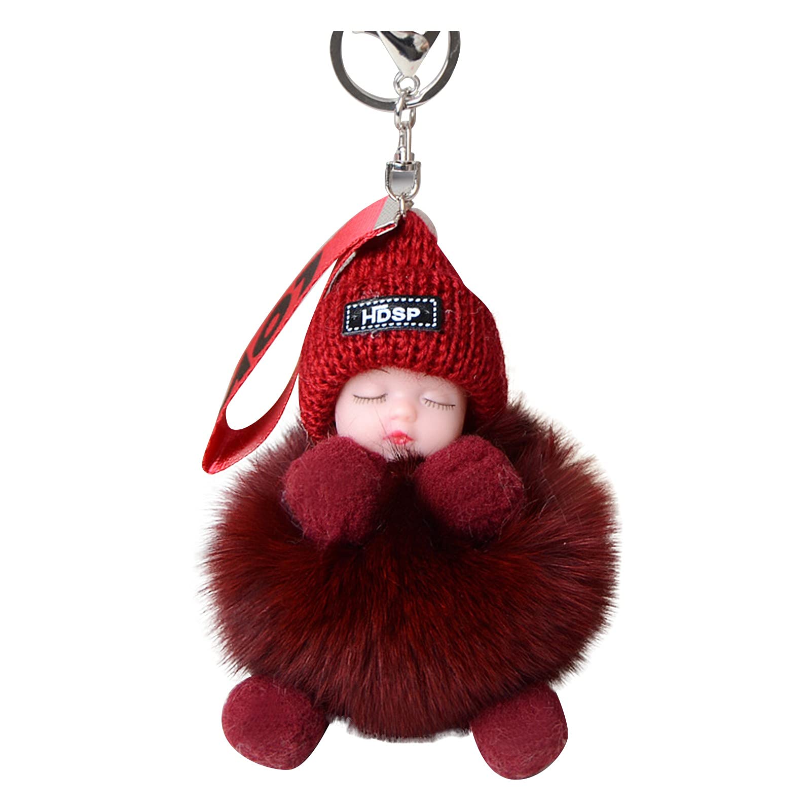 Soft Pompon Sleeping Car Baby Keychains - Cute Furry Pendants for Handbags, Strollers, and Nursery Decor - Perfect Gift for Newborns and Toddlers