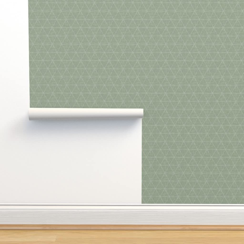Boho Triangles Sage Peel & Stick Wallpaper Swatch - Large Geometric Abstract Removable Wall Decor by Spoonflower | Perfect for Nursery, Bedroom & Home Office Accent Walls