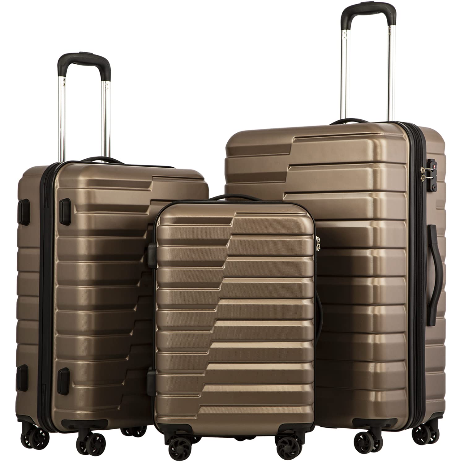 Coolife Expandable 3-Piece Luggage Set with TSA Lock, Spinner Wheels & PC ABS Shell - Carry On Suitcase for Travel (Brown) | Perfect for Business Trips, Vacations & Family Getaways
