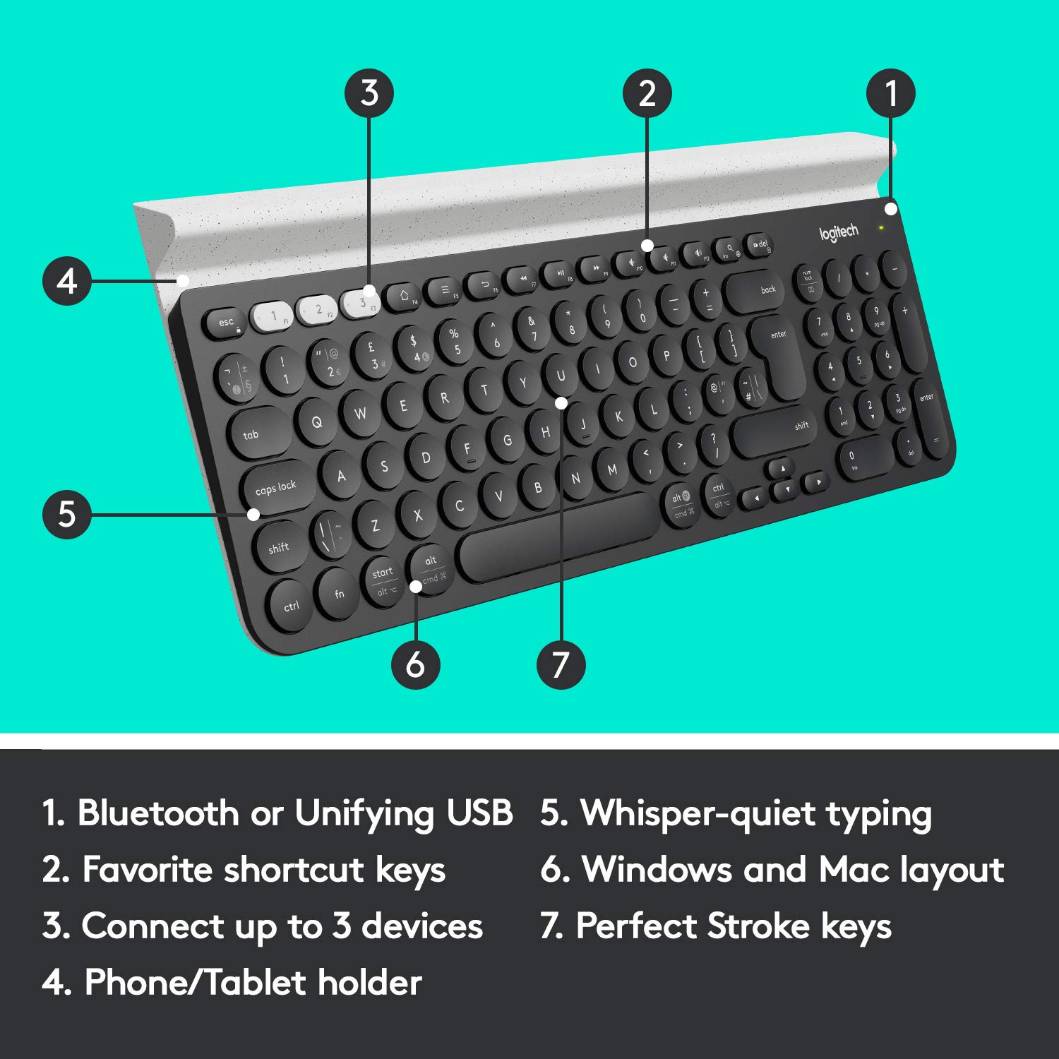 Logitech K780 Multi-Device Wireless Keyboard - Compatible with Windows, Mac, iOS & Android - Quiet Typing for Office, Home & Remote Work