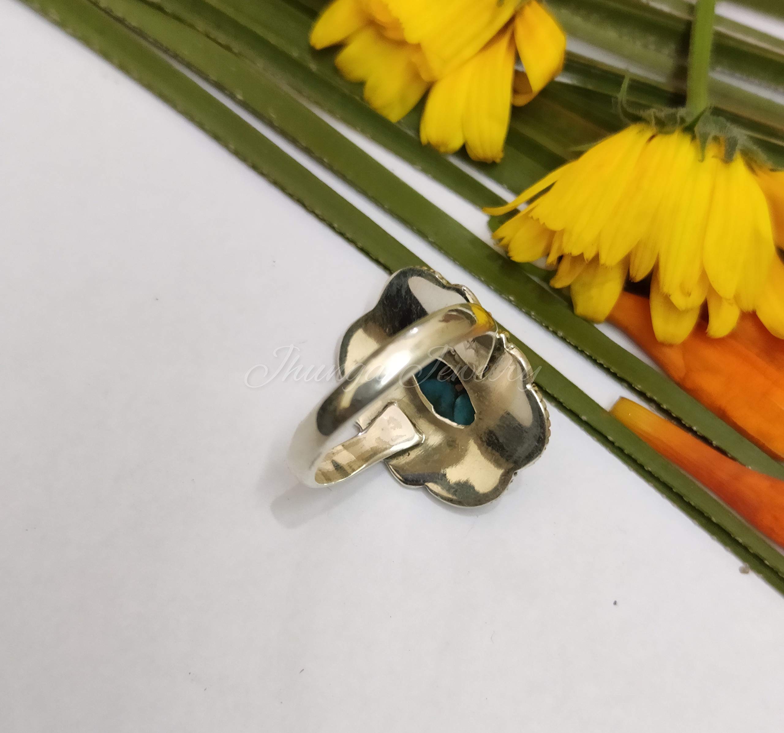 Blue Copper Turquoise Sterling Silver Ring | Boho Dainty Statement Jewelry | Natural Gemstone Oxidized Vintage Southwestern Ring | Perfect for Casual Wear, Festivals & Gift Giving