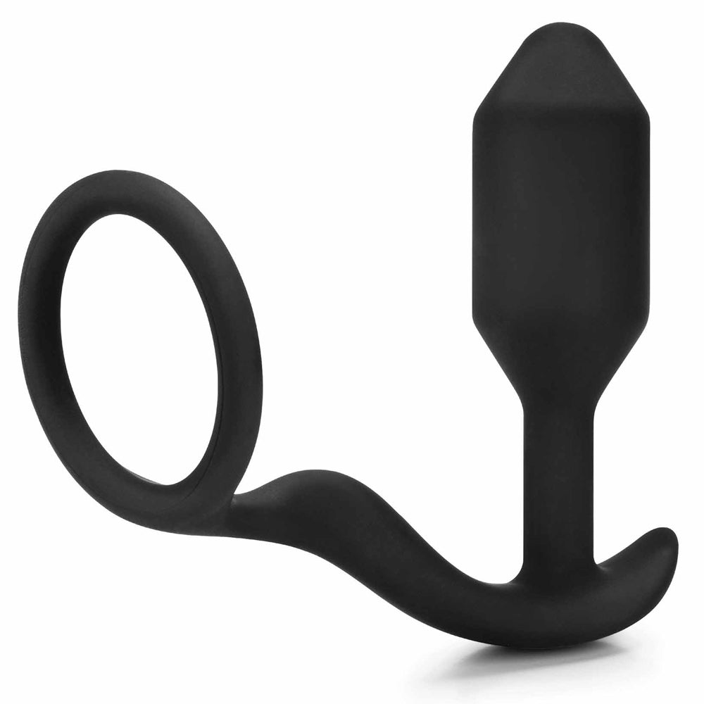 B Vibe Vibrating Snug & Tug Weighted Anal Plug & Penis Ring - Medium Size for Enhanced Pleasure | Perfect for Couples Play & Solo Exploration