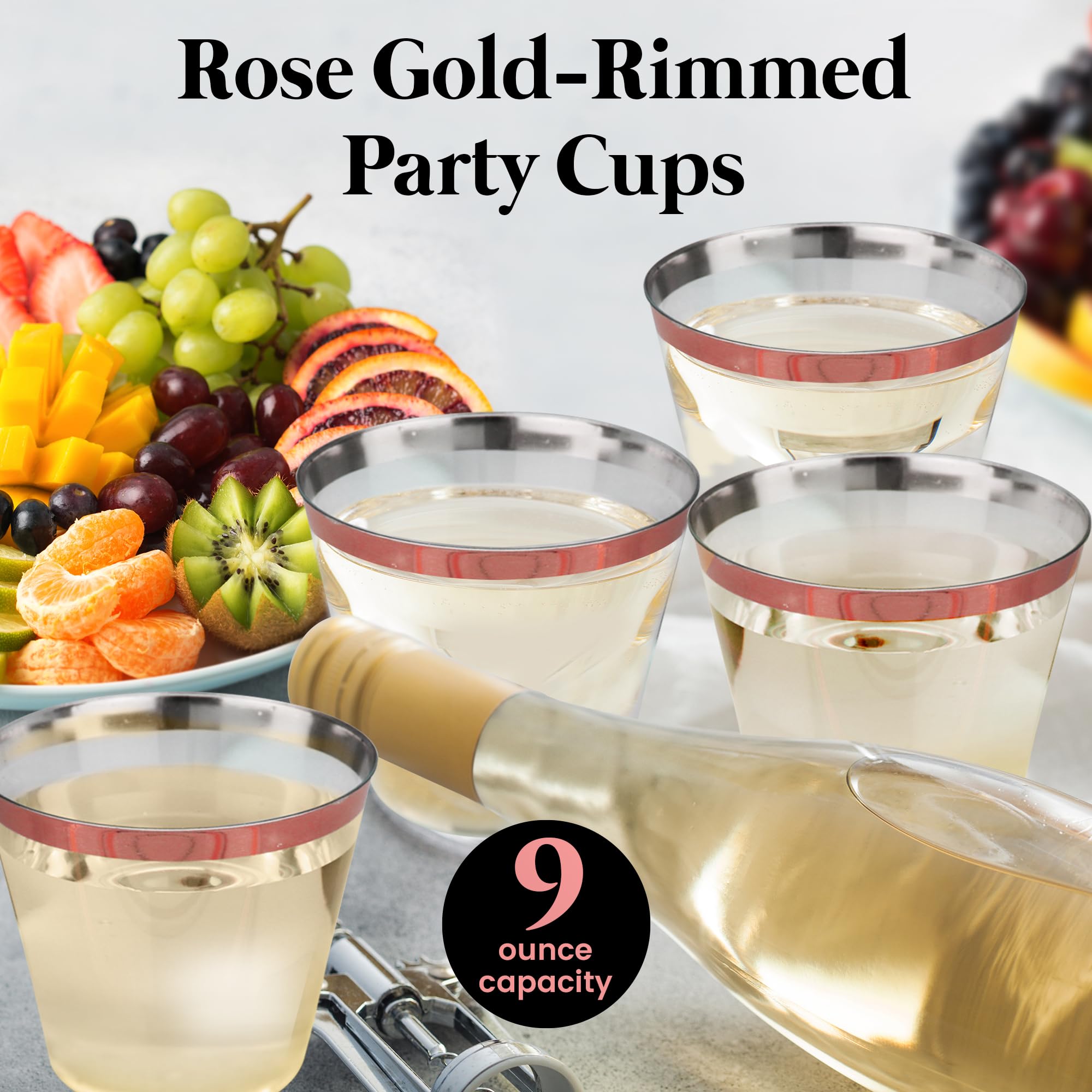 600-Piece Rose Gold Disposable Dinnerware Set - 200 White & Rose Gold Plastic Plates, 300 Rose Gold Plastic Cutlery, 100 Plastic Cups - Elegant Party Supplies for Weddings, Bridal Showers & Events (Serves 100 Guests)