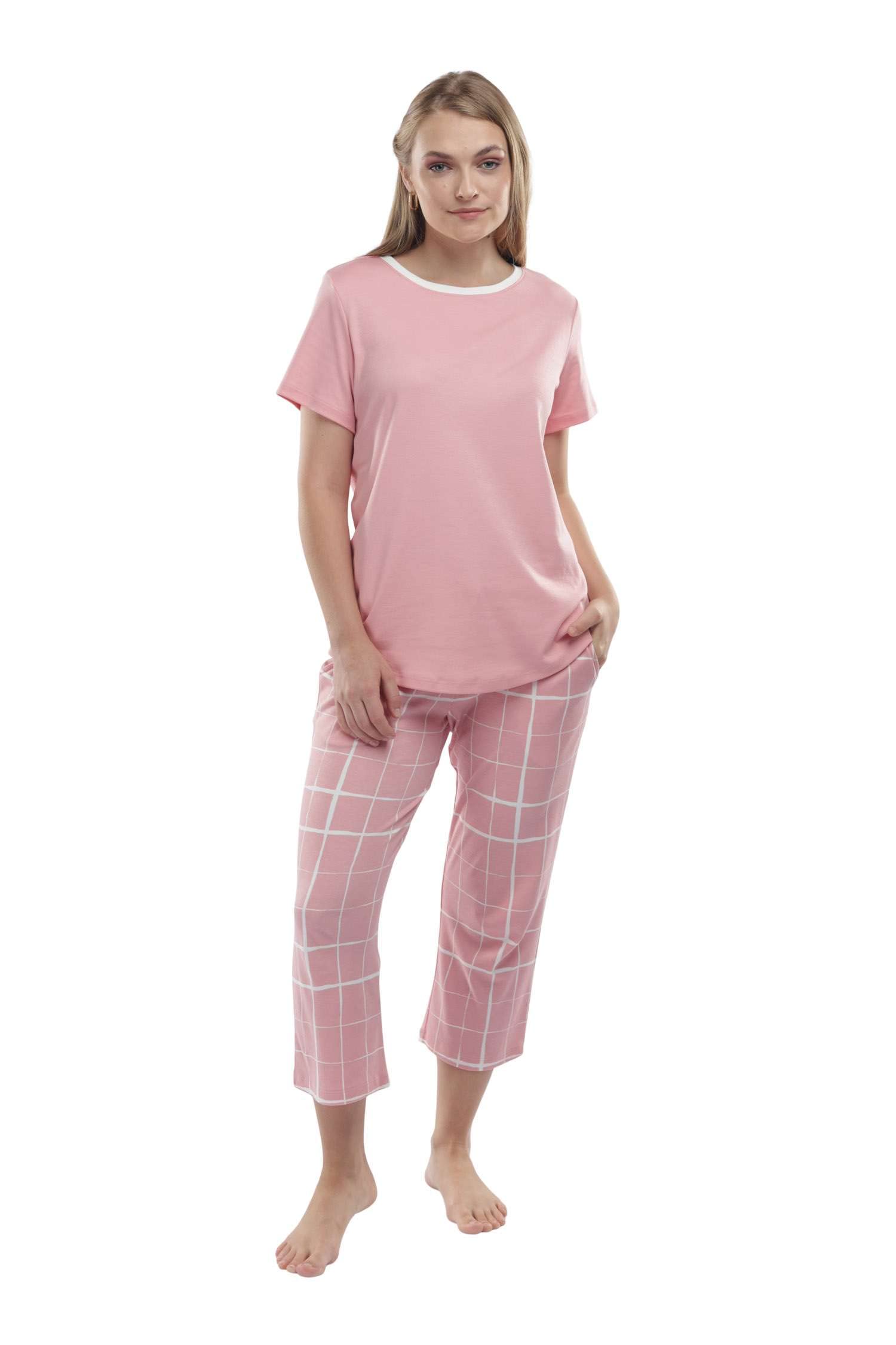 Premium Pima Cotton Women's Pajama Set - Ultra Soft Sleepwear with Capri Pants & Short Sleeve Top - Perfect for Lounging, Sleepovers & Cozy Nights