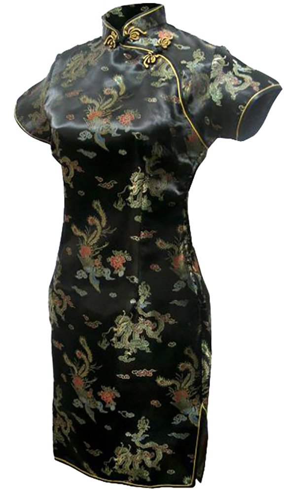 7Fairy Women's Vintage Black Mini Cheongsam Evening Dress - Elegant Chinese Qipao for Prom, Party & Special Occasions