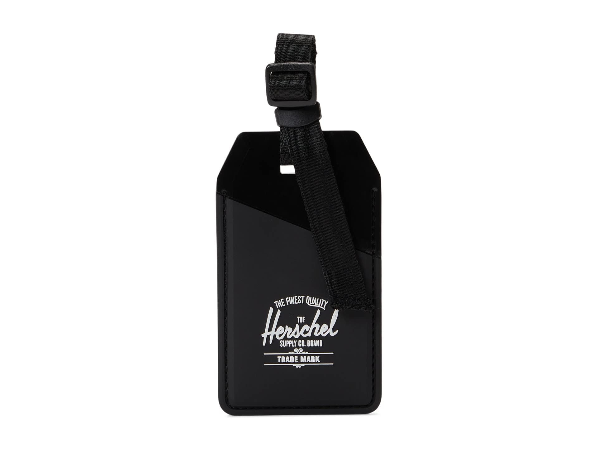 Herschel Supply Co. Black Matte/Glossy Rubber Luggage Tag - Durable Travel Accessory for Suitcases, Backpacks & Carry-Ons | Perfect for Airports, Business Trips & Vacations