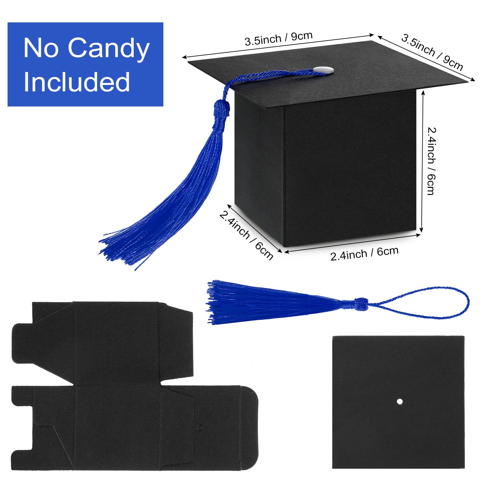 Bememo 100-Pack Graduation Candy Gift Boxes with Tassel - Class of 2025 Graduation Party Favors, Cap-Shaped Treat Boxes for Graduation Ceremony Decorations (Blue) - Perfect for Graduation Parties, School Events & Celebration Centerpieces
