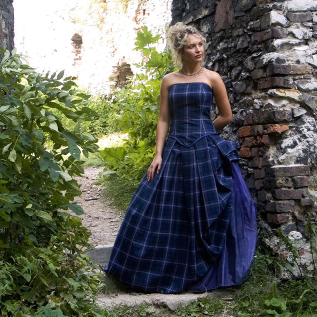 Elegant Isla Gown - Classic Tartan Wedding Dress for Brides | Perfect for Scottish-Themed Ceremonies & Formal Occasions