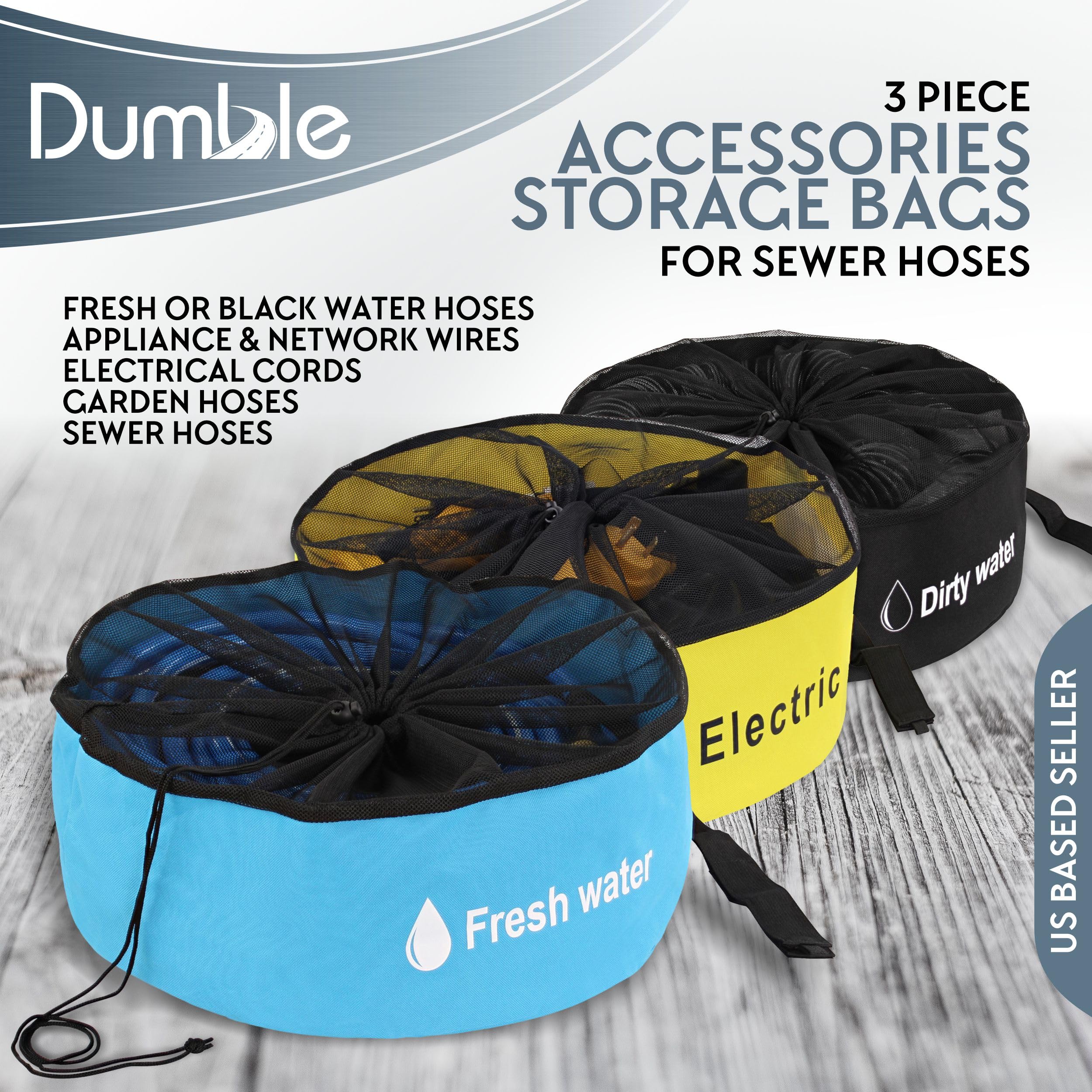 Durable RV Sewer Hose Storage Bag 3-Piece Set - Waterproof Organizer for Camping Accessories, Holds Fresh/Black Water Hoses & Electrical Cords - Perfect for RV Trips, Campgrounds & Outdoor Adventures