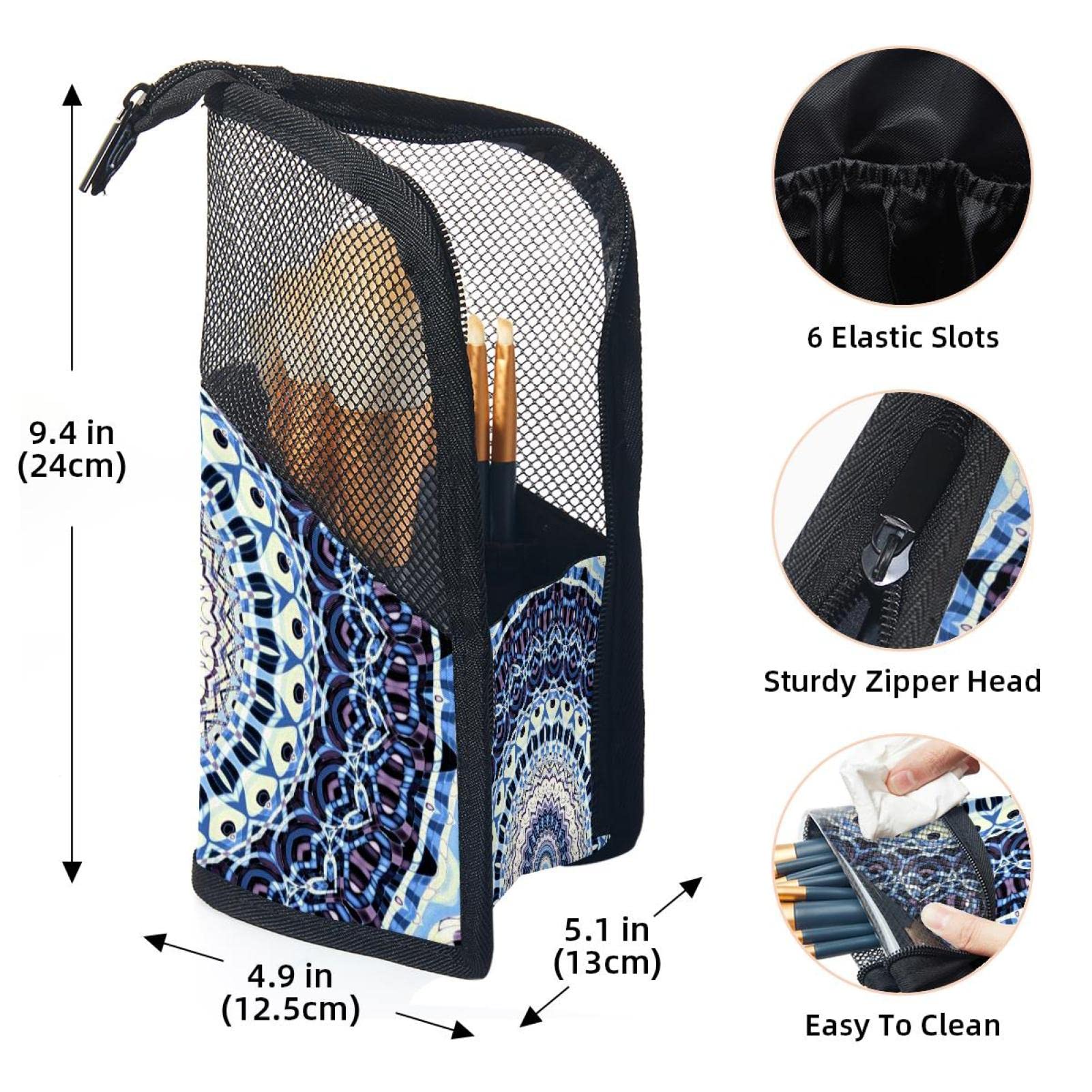 12-Piece Makeup Brush Organizer Bag with Classic Ethnic Mandala Design - Portable Cosmetic Brush Holder Case for Travel & Home Storage | Perfect for Makeup Artists & Beauty Enthusiasts