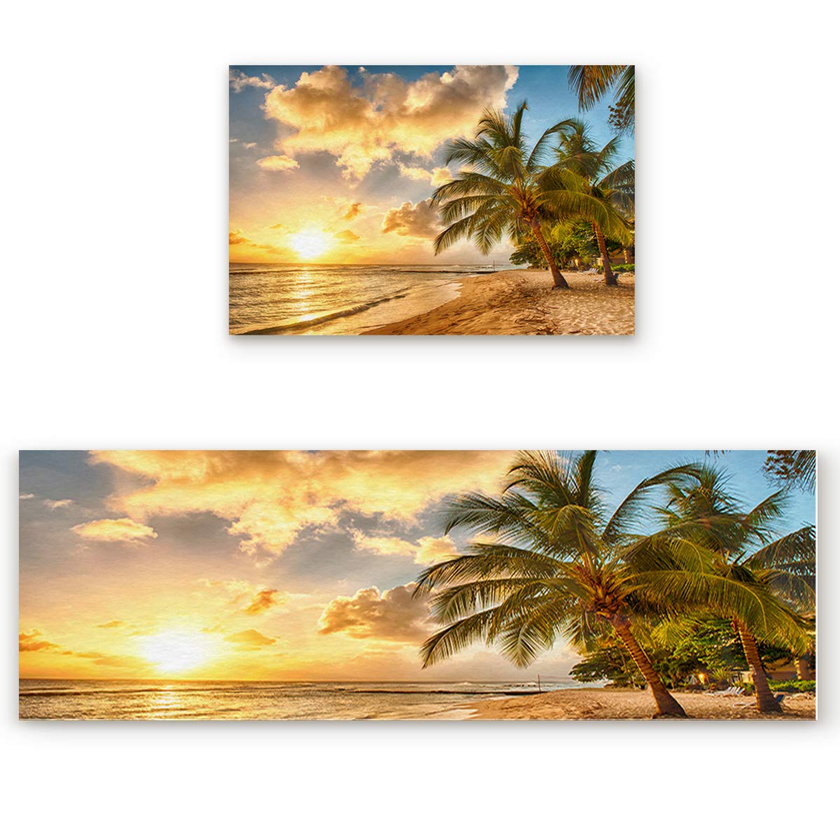2-Pack Anti-Fatigue Kitchen Runner Rugs with Non-Slip Rubber Backing - Washable Dusk Beach Print Floor Mats for Home & Office - Perfect for Standing Comfort While Cooking or Working
