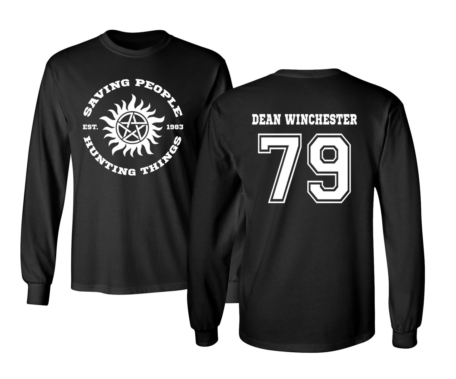 Supernatural Dean Winchester Men's Long Sleeve T-Shirt - Black XL | Officially Licensed TV Show Merchandise | Perfect for Halloween Cosplay, Comic Con & Fan Gifts