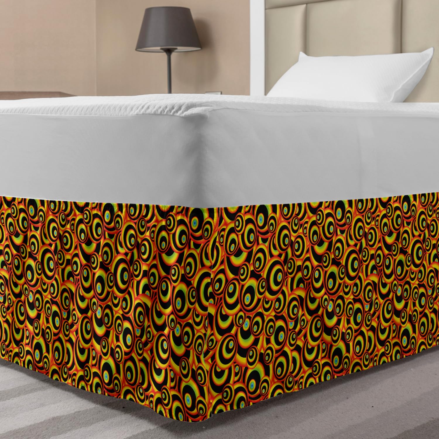 Ambesonne Abstract Bed Skirt with Spiral Round Colorful Geometric Design - Hippie Style Bubbles Pattern for Twin/Twin XL Beds - Elastic Wrap Around Gathered Bedroom Decor for Kids Room, Dorm or Guest Room