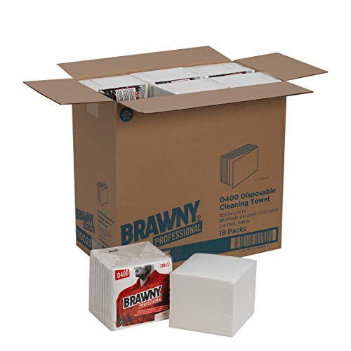 GP Brawny Professional D400 Disposable Cleaning Towels - 1/4-Fold White Paper Towels (Pack of 20023) - Heavy Duty Absorbent Towels for Kitchen, Restaurant & Industrial Cleaning