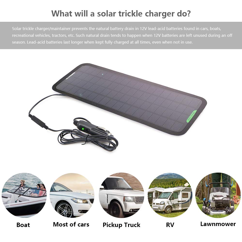 ALLPOWERS 18V 12V 5W Portable Solar Panel Battery Charger - Waterproof Solar Power Maintainer for Car, Boat, RV, Motorcycle, Tractor Batteries - Ideal for Outdoor, Camping & Emergency Power Supply