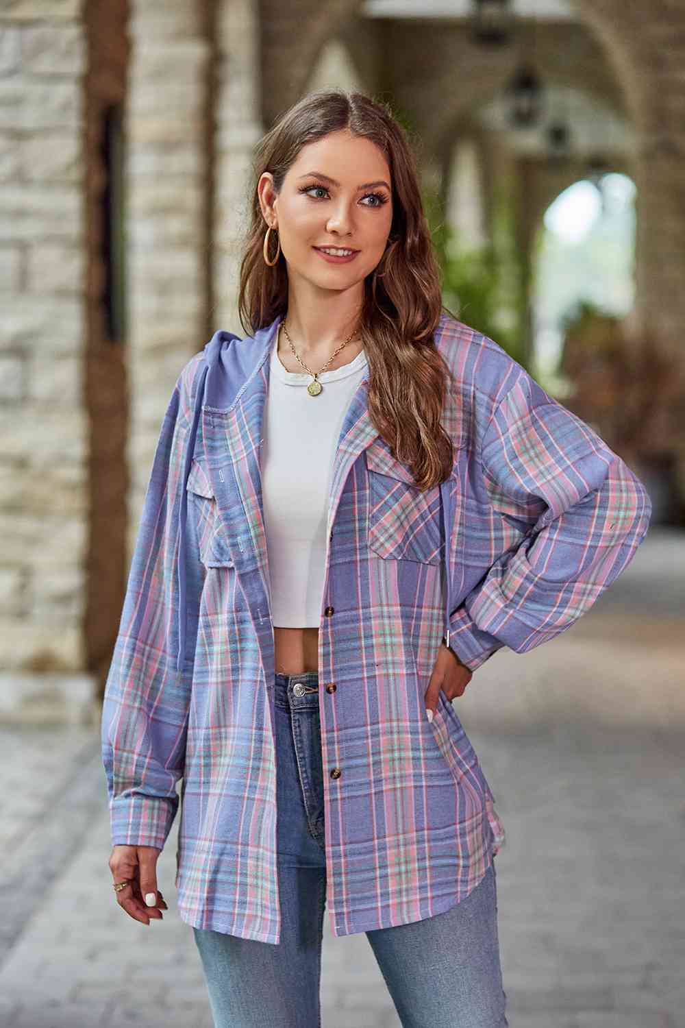 Stylish Plaid Long Sleeve Hooded Jacket for Men & Women - Cozy Fall & Winter Outerwear for Outdoor Activities